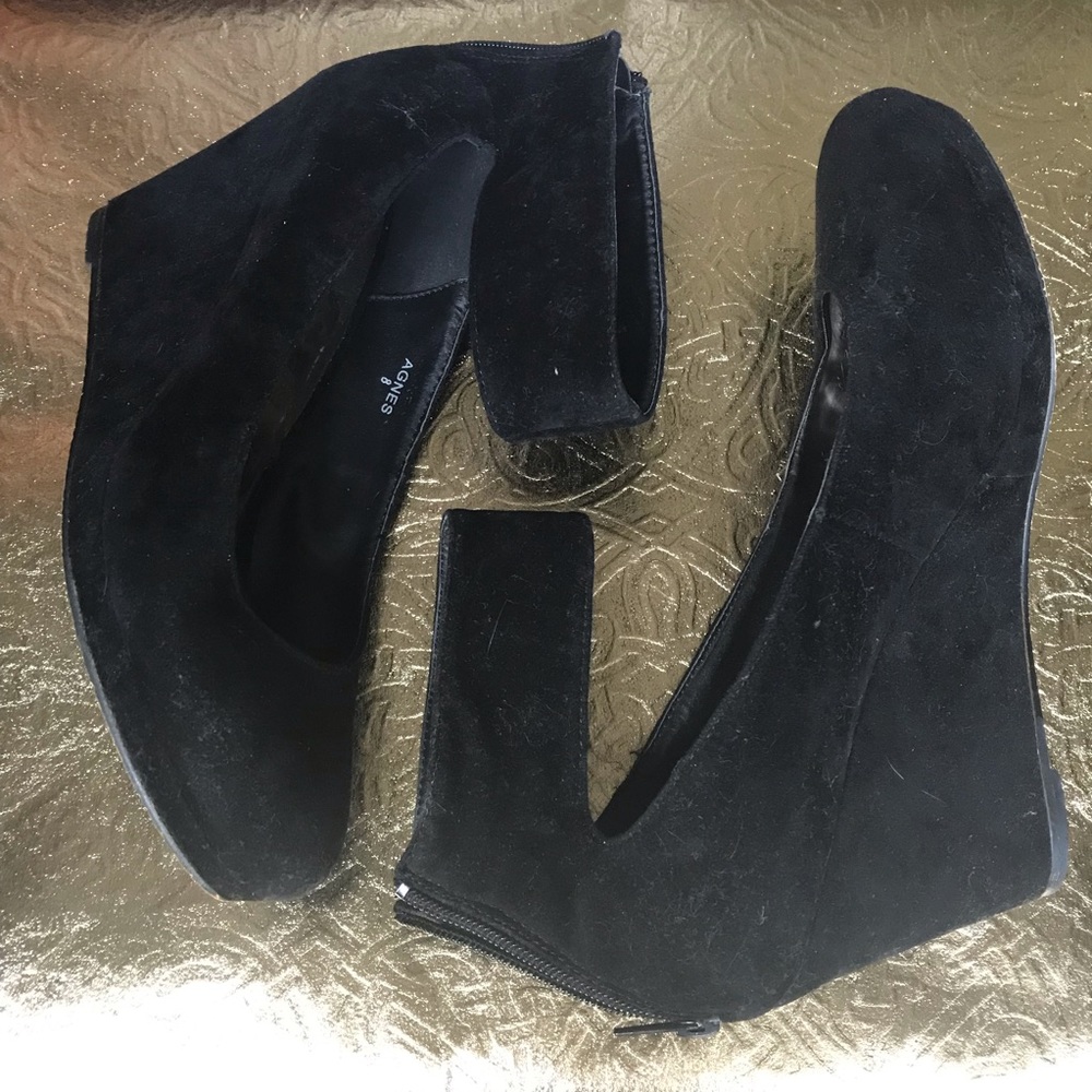 Black Velvet Wedges with Ankle Strap